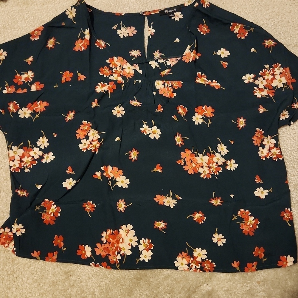 Madewell Blouse Womens Size S Top Green Floral Shirt Oversized Dark Fairy